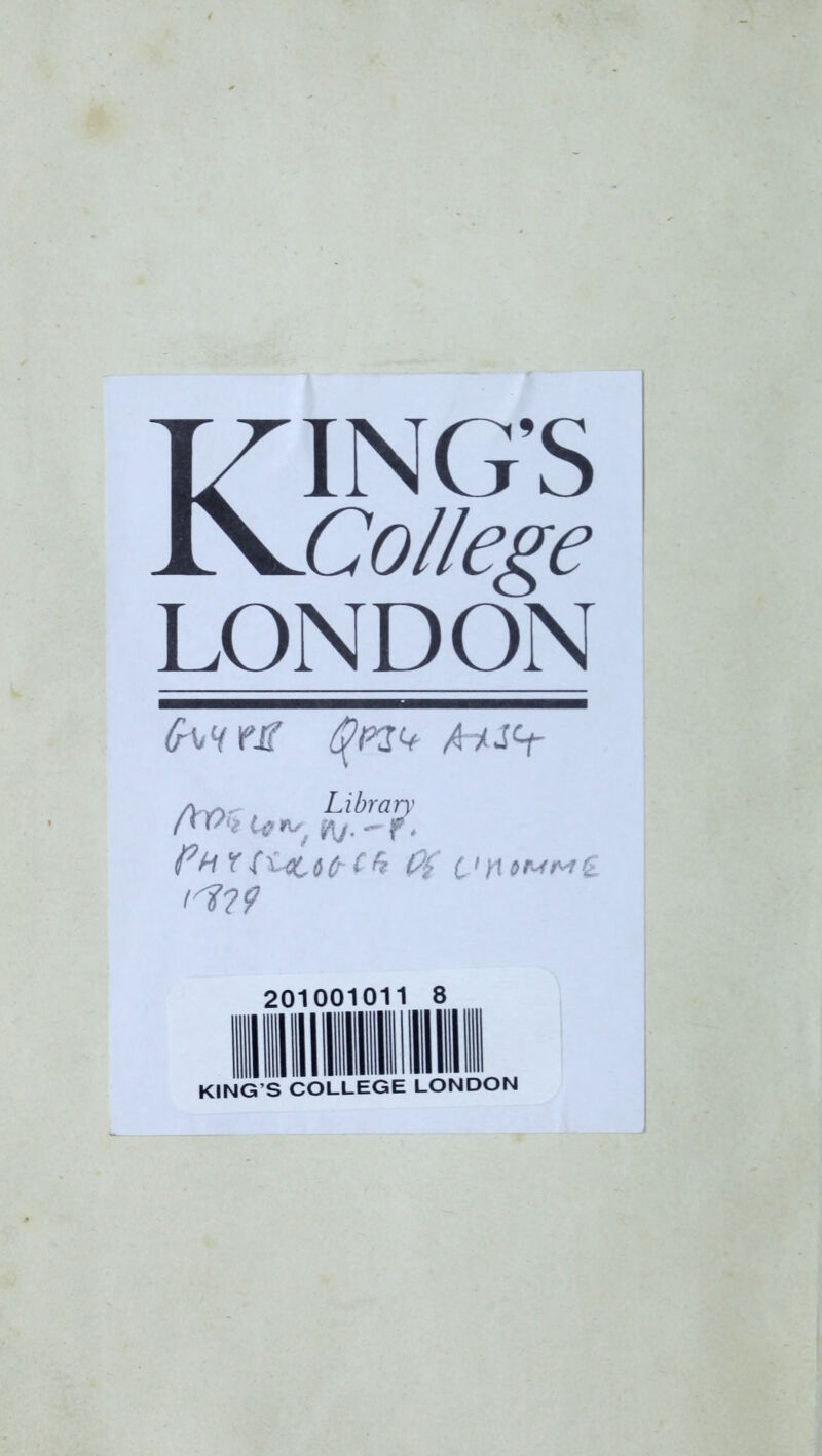 KING'S Collège LONDON /w.- Library 201001011 8