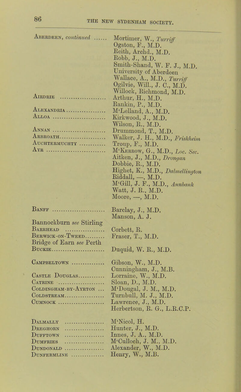 THE NEW SYDENHAM SOCIETY. Auerdekn, continued Airdrie Alexandria Alloa Annan Arbroath AuCHTERMUCHTy Ayr Mortimer, W., Turriff Ogston, F., M.D. Eeitli, Arclid., M.D. Eobb, J., M.D. Smith-Sliand, W. F. J., M.D. University of Aberdeen ■ Wallace, A., M.D., Turriff Ogilvie, Will., J. C., M.D. Willock, Eiclimond, M.D. Arthur, H., M.D. Eankin, P., M.D. M'Lelland, A., M.D. Ku-kwood, J., M.D. Wilson, E., M.D. Drummond, T., M.D. Walker, J. H., M.D., Friskheini Troup, F., M.D. M'Kerrow, G., M.D., hoc. Sec. Aitken, J., M.D., Drom/an Dobbie, E., M.D. Highet, K., M.D., Dalmellhujtun Eiddall, —, M.D. M'Gill, J. F., M.D., Annhank Watt, J. E., M.D. Moore, —, M.D. Banff Barclay, J., M.D. Manson, A. J. Bannockburn see Stirling Barrhead Corbett, E. Berwick-on-Tweed Fraser, T., M.D. Bridge of Earn see Perth Buckie Duquid, W. E., M.D. Campbeltown Castle Douglas Catrine Coldingham-BY-Ayrton ... Coldstream Cumnock Gibson, W., M.D. Cunningham, J., M.B. Lorraine, W., M.D. Sloan, D., M.D. M'Dougal, J. M., M.D. Turnbull, M. J., M.D. Lawrence, J., M.D. Herbertson, E. G., L.E.C.P. Dalmally M'Nicol, H. Dreghorn Hunter, J., M.D. Dufftown Innes, J. A., M.D. Dumfries M'Culloch, J. M., M.D. Dundonald Alexander, W., M.D. Dunfermline Henry, AV., M.B.