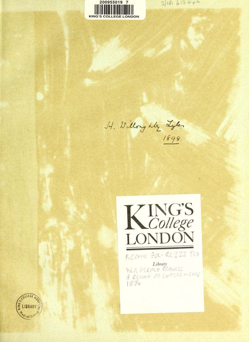 KING- 200955019 7 $jrh £1° KING’S COLLEGE LONDON ,7-/. 1/ KING’S College LONDON (2'^Ck <Ll'l2Z ^-D Library fl tdww 0 ^ 1 MW