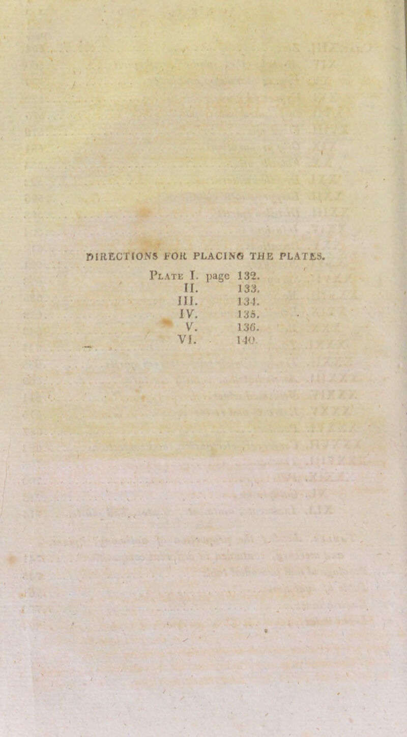 milECTIONS FOR PLACING THE PLATES. Plate I. page 132. II. 133. III. 131. IV. 135. V. 136. VI. no i