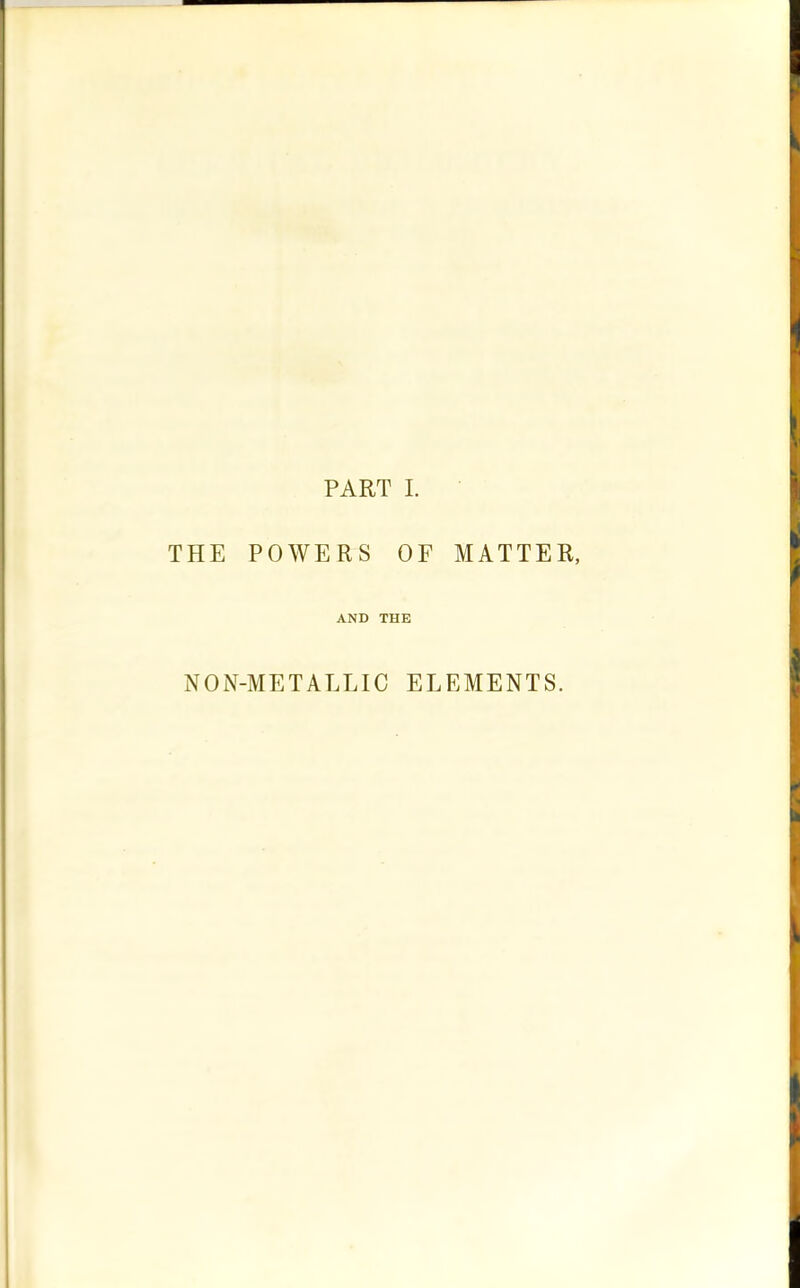 PART I. THE POWERS OF MATTER, AND THE NON-METALLIC ELEMENTS.