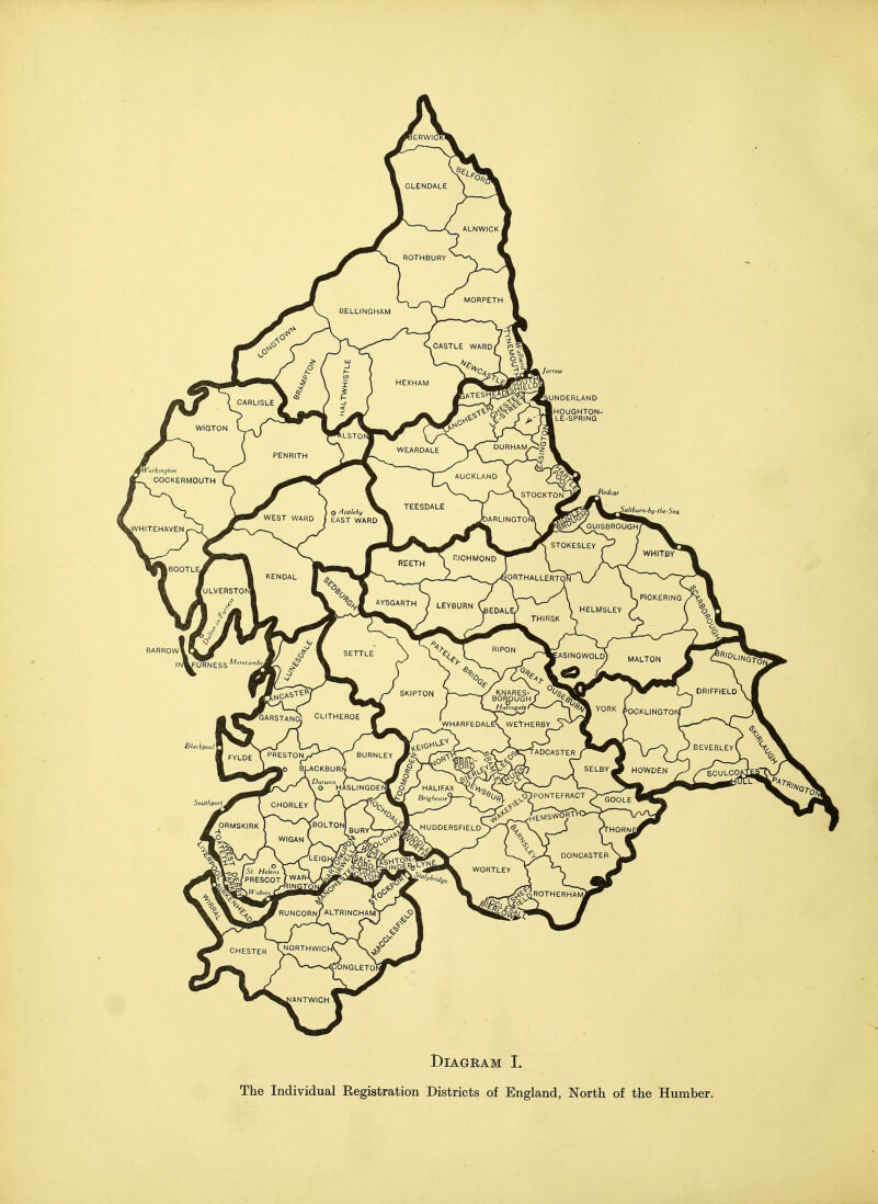 The Individual Registration Districts of England, North of the Humber.