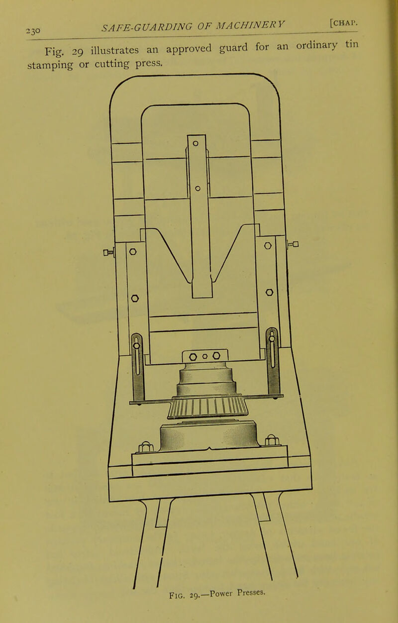 Fig. 29 illustrates an approved guard for an ordinary tin stamping or cutting press. R o