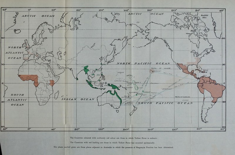 The Countries coloured with uniformly red colour are those in which Yellow Fever is endemic. The Countries with red haching are those in which Yellow Fever has occurred epidemically.