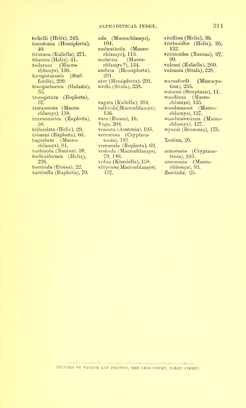 tickelli (Helix), 243. uda (Macrocl 104. uter (Hemiple uvida (Sitala), eta), 291. 233. E“r?E.66-