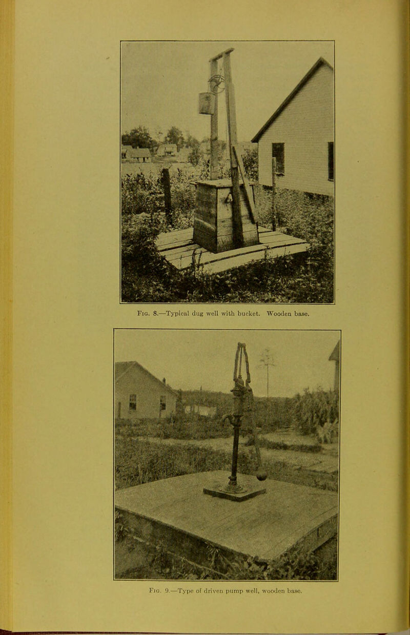 Fia. 9.—Type of clrivoii pump well, wooilcn base.