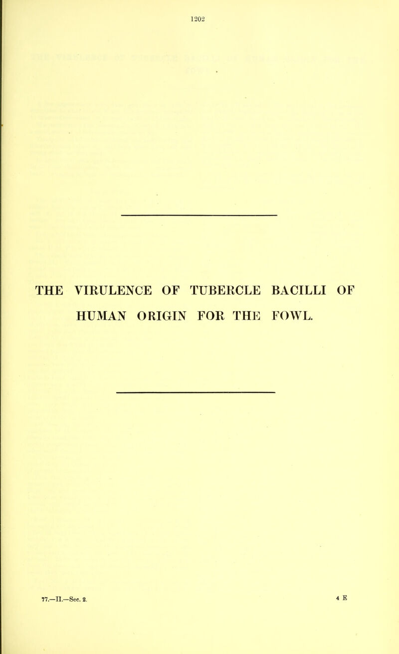 THE VIRULENCE OF TUBERCLE BACILLI OF HUMAN ORIGIN FOR THE FOWL.