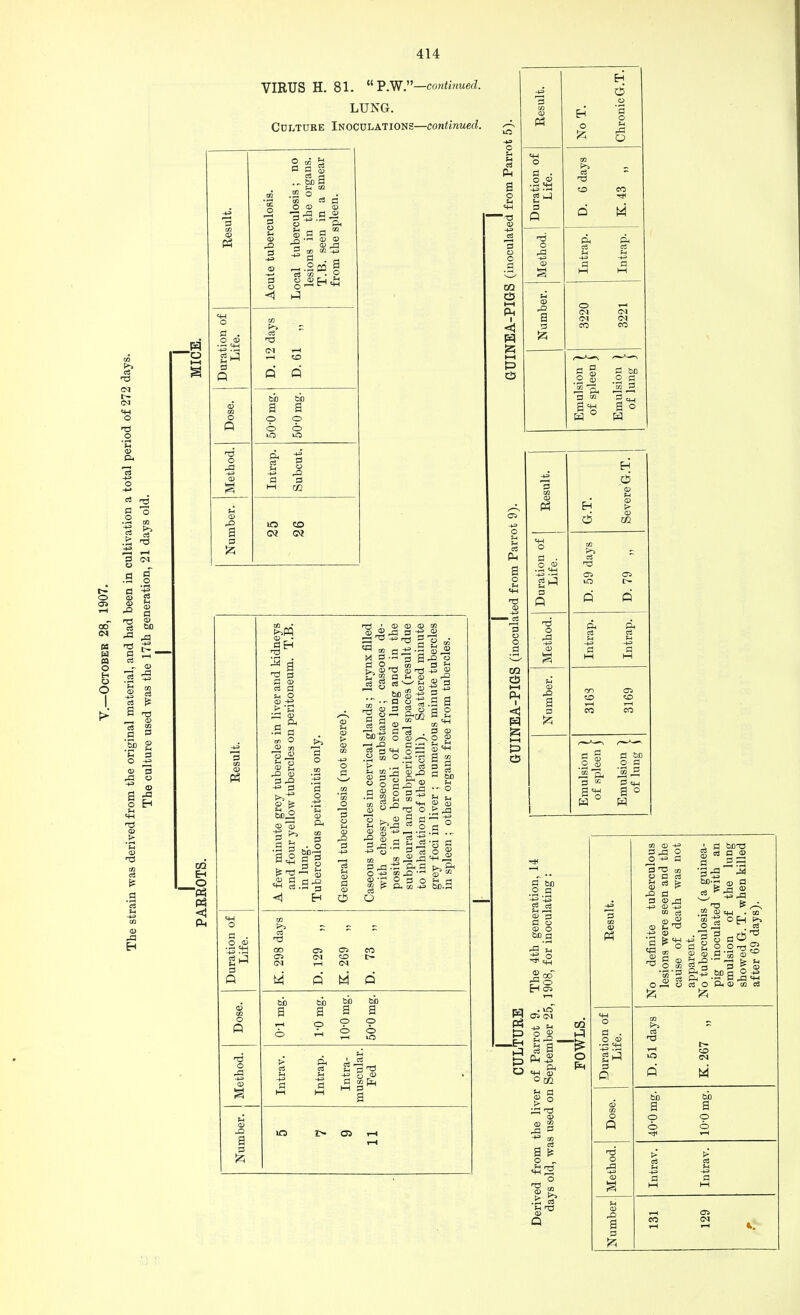 o CT3 « W £0 O H O O I CM Ph 03 rj3 • ph CO £ >> P OJ n3 03 43 T3 0 to 43 0 s 43 n3 CO CO 43 EH Ph a . O CO ffl J 3 P O P 13 O 43 a CO E-i O PS P-! <J Ph P3 o a . O 03 ■43 f9 t_i i^ 13 o 43 43- a VIRUS H. 81.  P.W.—continued. LUNG. Culture Inoculations—continued. ° <« S flag 03 rH .2 P 42 3 o3 C ty CD a 3 « « a 2 h a) fl) s 43 in m -p a CD ~.2co c3 cc . 3 S £ EH « <1 Hi P P 42 3 02 CO »—i Ph i <J t-H d3 3 ' I* .a ■ CD CD CO 13 hp rj-j « CO M 3.--g g 1 __ co > 13 cd 13 „ J 3 f-i CD 03 51 03 1—1 Oh 3 ■H 3 w O <D 3, CD g 43 CD 3 42 ■+= 3 2 * 60.2 CD 3 ? X: .9 3 a ° W <HH £ 13 ' <d a «H o3 4^ la P o Pi .§ 8 - 5 5 T, hp >-h 03 Mai O 0), ■—i 42 3 ■ « s <h o: .g S o 43 • s a CO pi 03 _Q lit M 53 «h B a 03 CD P 3 ° J3 >- CD fl 42 ■a 3 EH 42 3 Sh ^_3 -° S r] S n «4S43 3 43 S ft 3 O hp »/J- <D '£ 0 3 o 2 f (itO-P 03 o o .fc -a 43 -t-3 3 ° 1 s «H45 t>5 03 13 P M P bo a 60 60 a a o o 03 1—1 — n 3 13 o CD P on pj MP O Result. No T. Chronic G.T. Duration of Life. D. 6 days K.43 „ Method. Intrap. Intrap. Number. 3220 3221 Emulsion ) of spleen j Emulsion ) of lung ) Result. G.T. Severe G.T. O a • O CD 03 j iH  3 p 13 O 43 HP CD D. 59 days D. 79 „ Intrap. Intrap. Number. 3163 3169 1 1 Emulsion 1 of spleen } Emulsion ) of lung \ a so .2 a -+P 43 o3 o3 Ph *-h CD 3 a o CD O 60 3 S'S 43 S Ph 43 Ph <HP CD O 02 n 3 43 13 CD cd « 43 3 a ^ o „ o .& I? P 3 en cd hp 343 O O ■+= 3 3 13 cb O 3 o3 S3 ra ^ 42 3 hp cd 53 co ra CD 13 HP CD CD 13 B <D O w ■ a 6o-a CD « a 42 a J2 a -3 43 44 60-S 3 * ^43 ® 52 CD '4_J .00 co S O H O o3 hp H o 3 w _ CD CD 3 'S CD 10 S3' P 55 S &5 60 a 2 .r a 43 ^ 03 O Pn CD co 03 p o