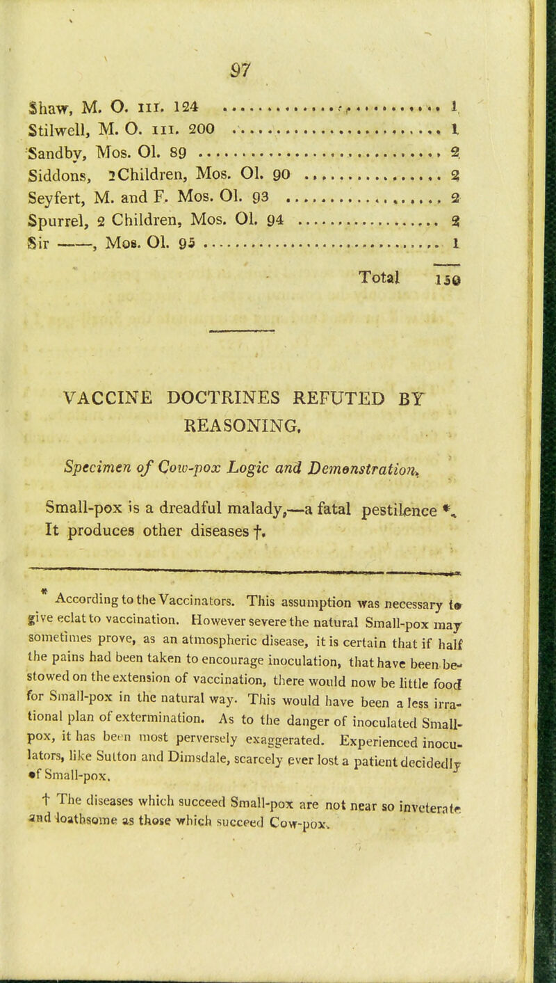 Shaw, M. O. in. 124 l Stilwell, M. O. in. 200 . I Sandby, Mos. 01. 89 2 Siddons, 2 Children, Mos. Ol. 90 2 Seyfert, M. and F, Mos. Ol. 93 2 Spurrel, 2 Children, Mos. 01. 94 2 Sir , Mos. 01. 95 , 1 Total iso VACCINE DOCTRINES REFUTED BY REASONING. Specimen of Qow-pox Logic and Demonstration* Small-pox is a dreadful malady,—a fatal pestilence *, It produces other diseases f. According to the Vaccinators. This assumption was necessary t» give eclat to vaccination. However severe the natural Small-pox may sometimes prove, as an atmospheric disease, it is certain that if half the pains had been taken to encourage inoculation, that have been be- stowed on the extension of vaccination, there would now be little food for Small-pox in the natural way. This would have been a less irra- tional plan of extermination. As to the danger of inoculated Small- pox, it has be.:n most perversely exaggerated. Experienced inocu- lators, like Sulton and Dimsdale, scarcely ever lost a patient decidedly •f Small-pox. t The diseases which succeed Small-pox are not near so inveterate and loathsome as those which succeed Cow-pox,