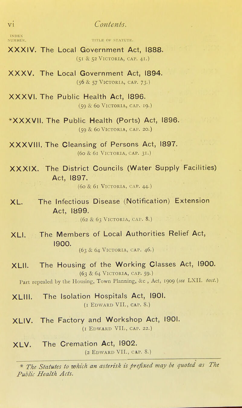 INDUX N'UMBEW. Ti rl-K (IK STATUTli. XXXIV. The Local Government Act, 1888. (51 & 52 Victoria, cap. 41.) XXXV. The Local Government Act, 1894. (56 & 57 Victoria, cap. 73.) XXXVI. The Public Health Act, 1896. (59 & 60 Victoria, cap. 19.) *XXXVII. The Public Health (Ports) Act, 1896. (59 & 60 Victoria, cap. 20.) XXXVIII. The Cleansing of Persons Act, 1897. (60 & 61 Victoria, cap. 31.) XXXIX. The District Councils (Water Supply Facilities) Act, 1897. (60 & 61 Victoria, cap. 44.) XL. The Infectious Disease (Notification) Extension Act, 1899. (62 & 63 Victoria, cap. 8.) XLI. The Members of Local Authorities Relief Act, 1900. (63 & 64 Victoria, cap. 46.) XLII. The Housing of the Working Classes Act, 1900. (63 & 64 Victoria, cap. 59.) Part repealed by the Housing, Town Planning, &c , Act, 1909 (see LXII. iost.) XLIII. The Isolation Hospitals Act, 1901. (i Edward VII., cap. 8.) XLIV. The Factory and Workshop Act, 1901. (i Edward VII., cap. 22.) XLV. The Cremation Act, 1902. (2 Edward VII., cap. S.) * The Statutes to which an asterisk is prefixed may be quoted as The