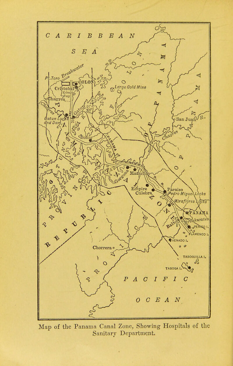 Map of the Panama Canal Zone, Showing Hospitals of the Sanitary Department.