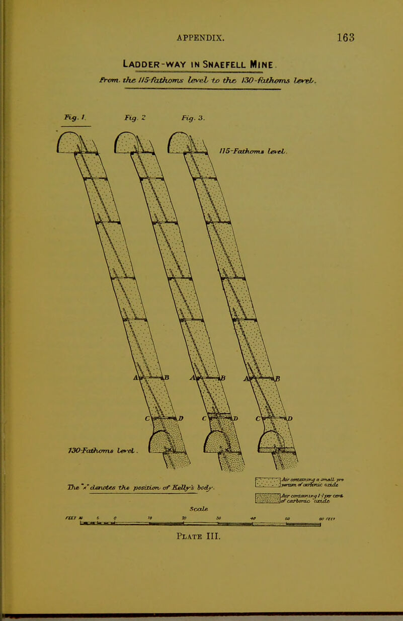 Ladder-way inSnaefell Mine Prom. the. llS-fadvoms level, to the 130-fathmns levtL. Kjr. /. Tig. 2 Fig. 3. Scale mj m t, o to TO so 4^ so eo reef Plate III.