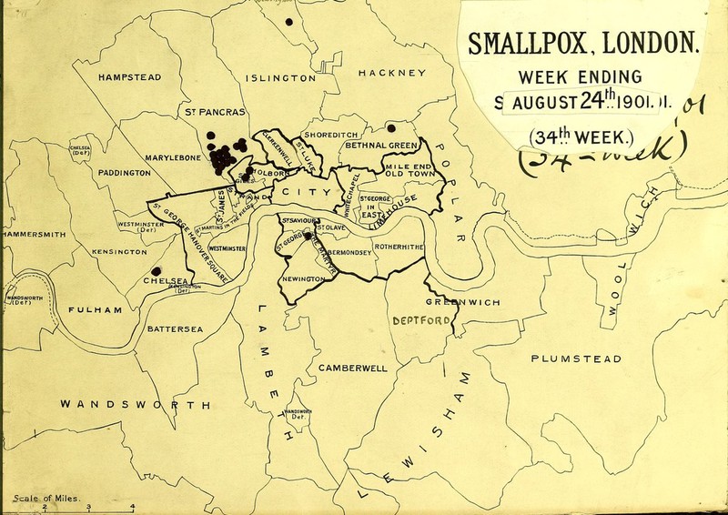 HAMPSTEAD I SLI NCTON HACKNEY ST PANCRAS' . SHOREDITCH ^BETHNAL GREENJX ^ 1AMMERSMITH 9, \M ARYLEBONE PADDINGTON WESTMINSTER^ (Del-) kM I LE END) 'OLD TOWf C I T Y Vt .KENSINCTON BERMONDSEY' ROTHERHITHE 3) WEEK ENDING ^ AUGUST24thl90l. H. H (34^ WEEK.) J) (stgeorgeYT^^* 1 \ in ir \EASTiX ,—Ay *T> / / V \ / FULHAM 'BATTERSEA G R »N WICH DEPTFORD* CAMBERWELL PLUMSTEAD W A N D S W T H .Scale of Miles. 2 3 •5. T <9 \ /