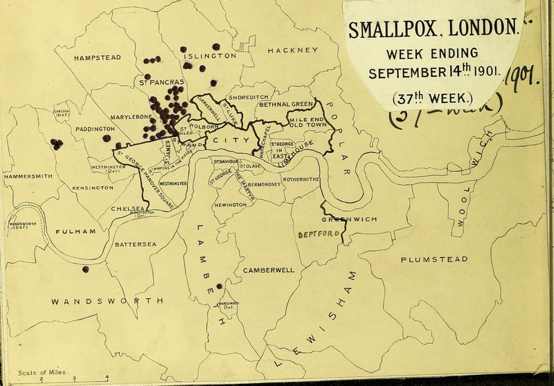 HAMPSTEAD ISLINGTON ^ t S~ PANCRAS\ .*r hackney SHOREDITCH yM ARYLEBON PADDINGTON 3 10L.BOR ^BETHNAL GREEN/A ,M I LE END> OLD TOWN'1 C I T Y SMALLPOX. LONDON. WEEK ENDING SEPTEMBER 14^ 1901. (37ft1 WEEK.) - \ .U hammersmith \WESTMINSTER , , (DelO ■ x o, (westminster| •1 CTO N , . . 1STSAVIOUR JSTOLAVE Vf\ I ROTHERhlThE] ')^.BERMONOSEY\ FULHAM 'BATTERSEA W A N D S W /newington G W I C H \ 6£prF0RO| CAMBERWELL \ PLUMSTEAD \ *A / T J ? T H J/ANDSWOfrm ) Deh / v / \ / / ^ Xx / 2 ?