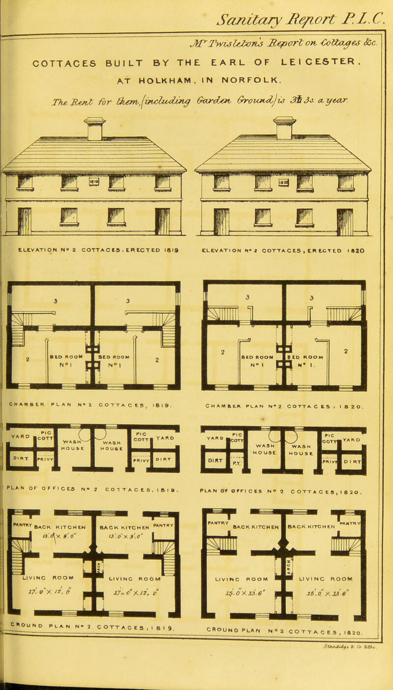 Twi^lfJ^jris Beporlon, CoTta^e^ &c. COTTAGES BUILT BY THE EARL OF LEICESTER. AT HOLKHAM.IN NORFOLK. The. Rent for Qum,,^vuJ^ooLi;ng burden Gvoundjvs MJj- a,year. Jf j I'j pi j K u I Bipri iMii''’’ il> 1 U(< lii3 i p[ ij H E ff.' J i ELEVATION N® 2 COTTA C KO . t R ECT ED 1619 CLEV ATl ON K* 2 COTTA C ES , t R EC T E O 1620 CHAMBER PLAN N«2 COTTACE5 l8l9. Chamber puan n®2 Cottaces/ I82o. PLA.N OF O F FICEO N. 2 0 O 7 T A C E S . I O I 9 . PLA N OF O FFI C ES N • 4 C OTTA C E9.18 20. LI VINO ROOM LIVING ROOM ie.o“ y.xs e CAOUNO PLAN N* 2 C O TT A O E S , I 8 I 9, CWOUnDPLAN N°2 COTT a C ES , I82C SXm.^i4Ufe k C»