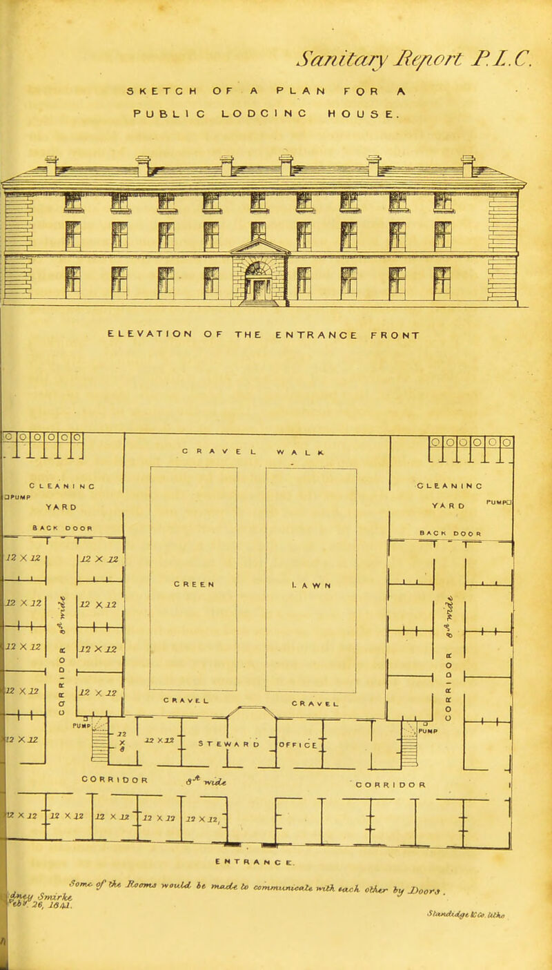 Sanitary Se/iort F.L. C. SKETCHOF A PLAN FOR A PUBLIC UODCINC HOUSE.. ELEVATION OF THE ENTRANCE FRONT Some, of Sie Room.0 yoou^U ht maeie to oommunUoU wOi Mx:k olh.tr ht, Door a SnxirH ^ 2S4d. •SlMtdteCgt tCCo UtKo