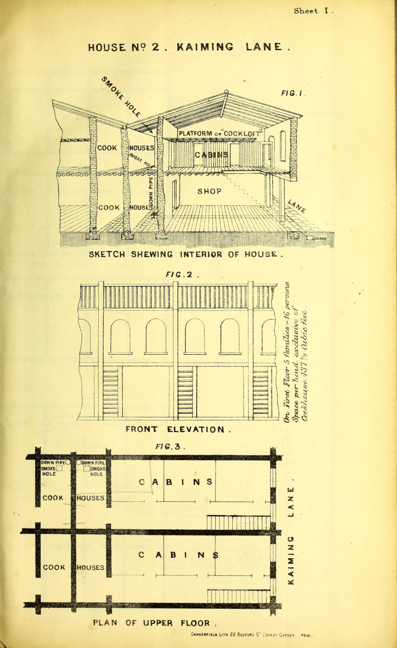 Slieet- I HOUSE N? 2 , KAIMING LANE. FIG. I ^''''''^'i!!il!ll!iii!f!iiii!!!i!lii! I i;niii SKETCH SHEWING INTERIOR OF HOUSE. F/G.2 FRONT ELEVATION . PLAN OF UPPER FLOOR .