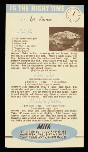 Milk recipes : use more milk for better health, better living & better economy : keep this leaflet and make these tempting recipes / Midland Counties Dairy Ltd.