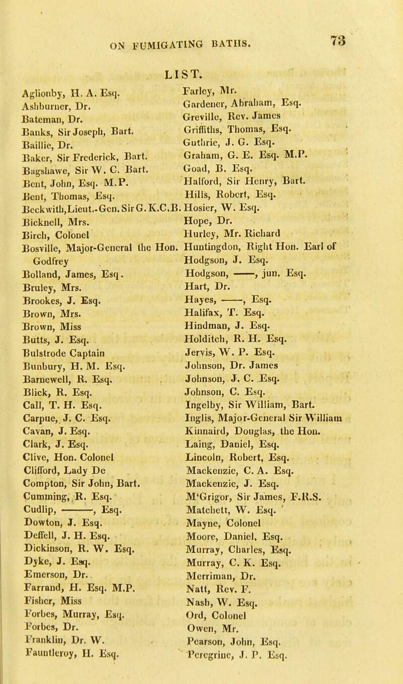 LIST. Aghonby, H. A. Esq. T?oripv Mr. X til It'J, JT| 1 Asliburucr, Dr. rinriloiinr Ahraham. Eso. 1 l . L i 1 1 l III 1, JIM*1) J Bateman, Dr. < .-n>v iili' Rev. James > 111* , XLlrflf* U Banks, Sir Joseph, Bart. Griffiths, Thomas, Esq. Baillie, Dr. Gutlirie, J. G. Esq. Baker, Sir Frederick, Bart. Graham, G. E. Esq. M.P. Bagshawe, SirW.C. Bart. Goad, B. Esq. Bent, John, Esq. M.P. Halford, Sir Henry, Bart. Bent, Thomas, Esq. Hills, Robert, Esq. Beckwith,Lieut.-Gen. Sir G.K.C.B. Hosier, W. Esq. Bicknell, Mrs. Hope, Dr. Birch, Colonel Hurley, Mr. Richard Bosville, Maior-Gencral the Hon. Huntingdon, Right Hon. Earl of Oodfrev Hodgson, J. Esq. Tinlland .Tamos Esa. Hodgson, —, jun. Esq. T^rnlpv lVTrs Hart, Dr. TSrnnkes J. Esci. Hayes, , Esq. Brown, Mrs. Halifax, T. Esq. Tlr/»w/n iVTicc X>IL>>*JJj IfllSD Hindman, J. Esq. Riittc J F,<sn Holditch R. H. Esq. TSulstrodp Oanijiin 1 r U lull \J V1 C» 1J 114 111 Jervis, W. P. Esq. Ttnnhnrv T-T M Rsn Johnson, Dr. James Hi run Wfl 1 \i Pun JJtil IICWLlIj XV* JJjMJ. .Tnlin^on J. CI Rsn- Til irk R F.sn Johnson CI. Esa. Call, T. H. Esq. Ingelby, Sir William, Bart. Carpue, J. C. Esq. Inglis, Major-Gcneral Sir William Cavan, J. Esq. Kinnaird, Douglas, the Hon. Clark, J. Esq. Laing, Daniel, Esq. Clive, Hon. Colonel Lincoln, Robert, Esq. Clifford, Lady De Mackenzie, C. A. Esq. Compton, Sir John, Bart. Mackenzie, J. Esq. Gumming, R. Esq. M'Grigor, Sir James, F.K.S. Cudlip, , Esq. Matchett, W. Esq. ' Dowton, J. Esq. Mayne, Colonel Deffell, J. H. Esq. Moore, Daniel, Esq. Dickinson, R. W. Esq. Murray, Charles, Esq. Dyke, J. Esq. Murray, C. K. Esq. Emerson, Dr. Merriman, Dr. Farrand, H. Esq. M.P. Natt, Rev. F. Fisher, Miss Nash, W. Esq. Forbes, Murray, Esq. Ord, Colonel Forbes, Dr. Owen, Mr. Franklin, Dr. W. Pearson, John, Esq. Fauutleroy, H. Esq. Peregrine, J. P. Esq.