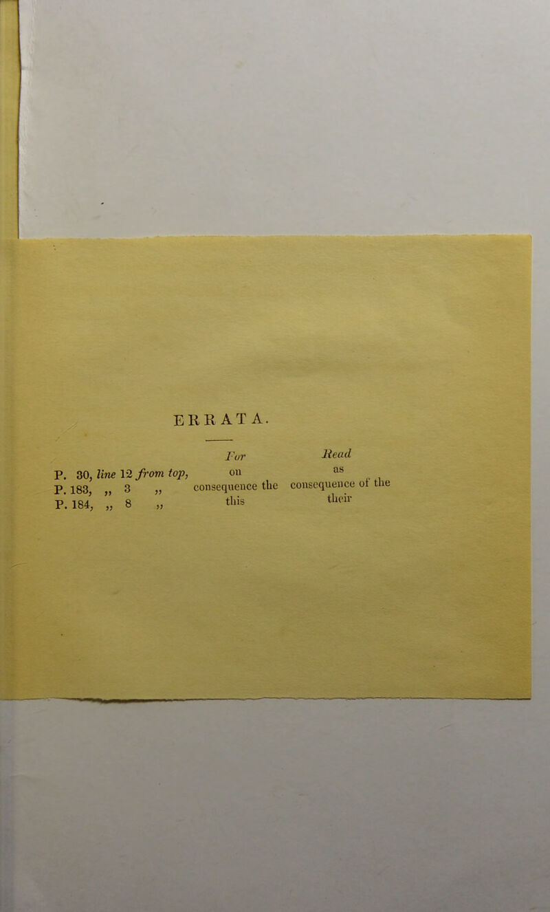 ERRATA. Par Head P. 30, line 12 from top, on as p 183 ,3 „ consequence the consequence ot