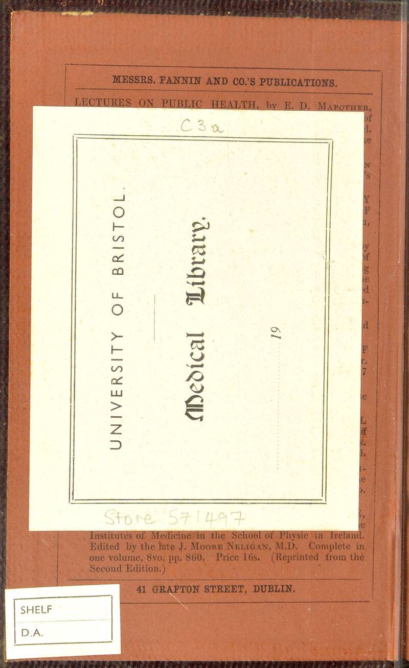 MESSRS. FANITIN AND CO.'S PUBLICATIONS. Edited by the kte J. Moore Neligax, M.D, Complete in oue volume, 8vo, pp. 860. Price 16s. (Reprinted from th6 Second Edition.)