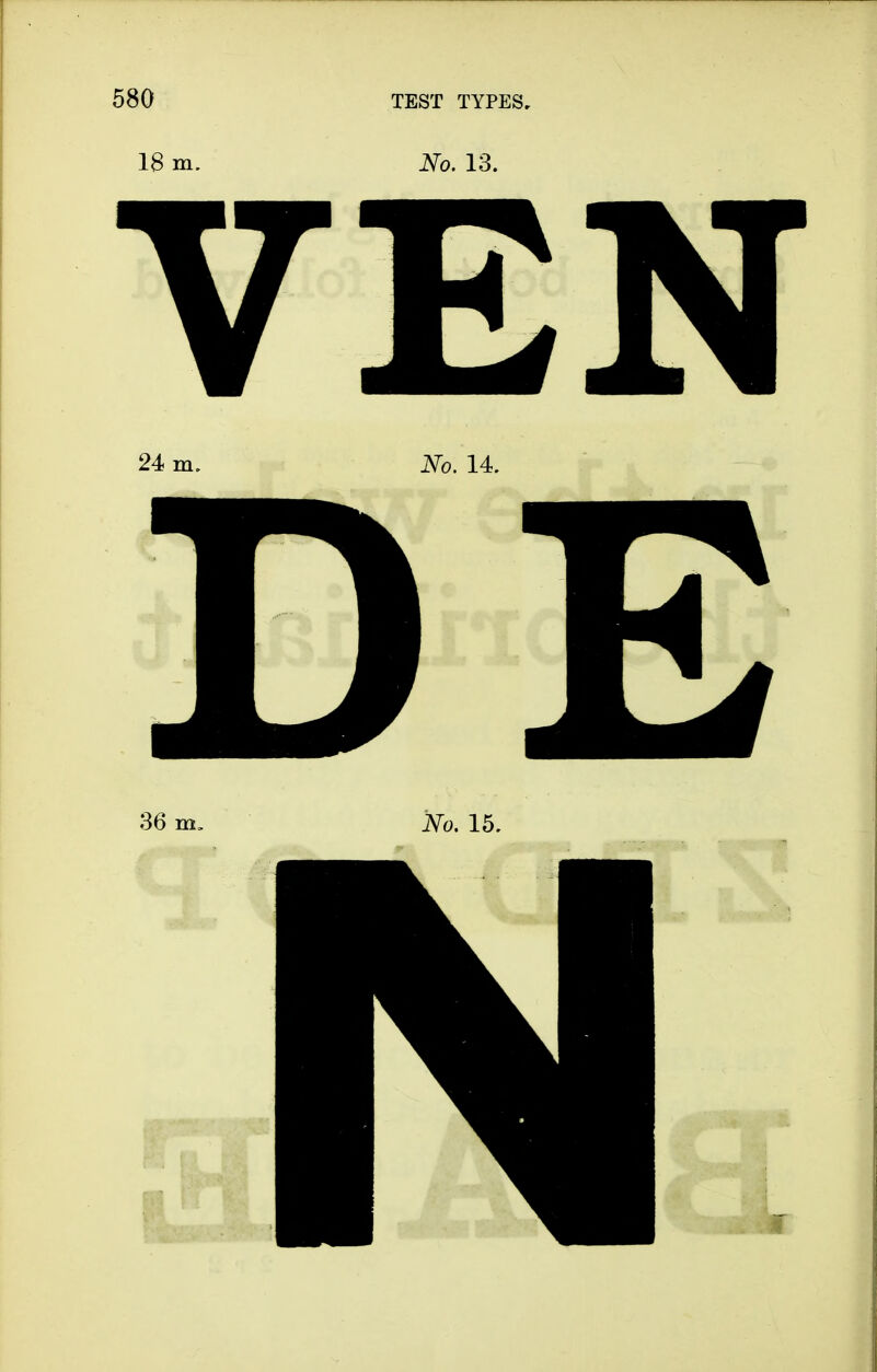 18 m. No. 13. VEN 24 m. No. 14. 36 m. No. 15.