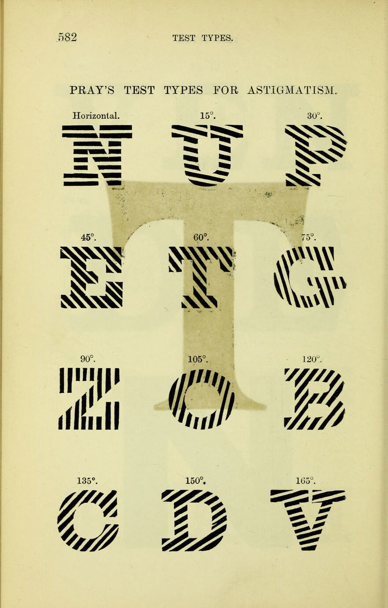 FRAY'S TEST TYPES FOR ASTIGMATISM. Horizonial, 15°. 30^