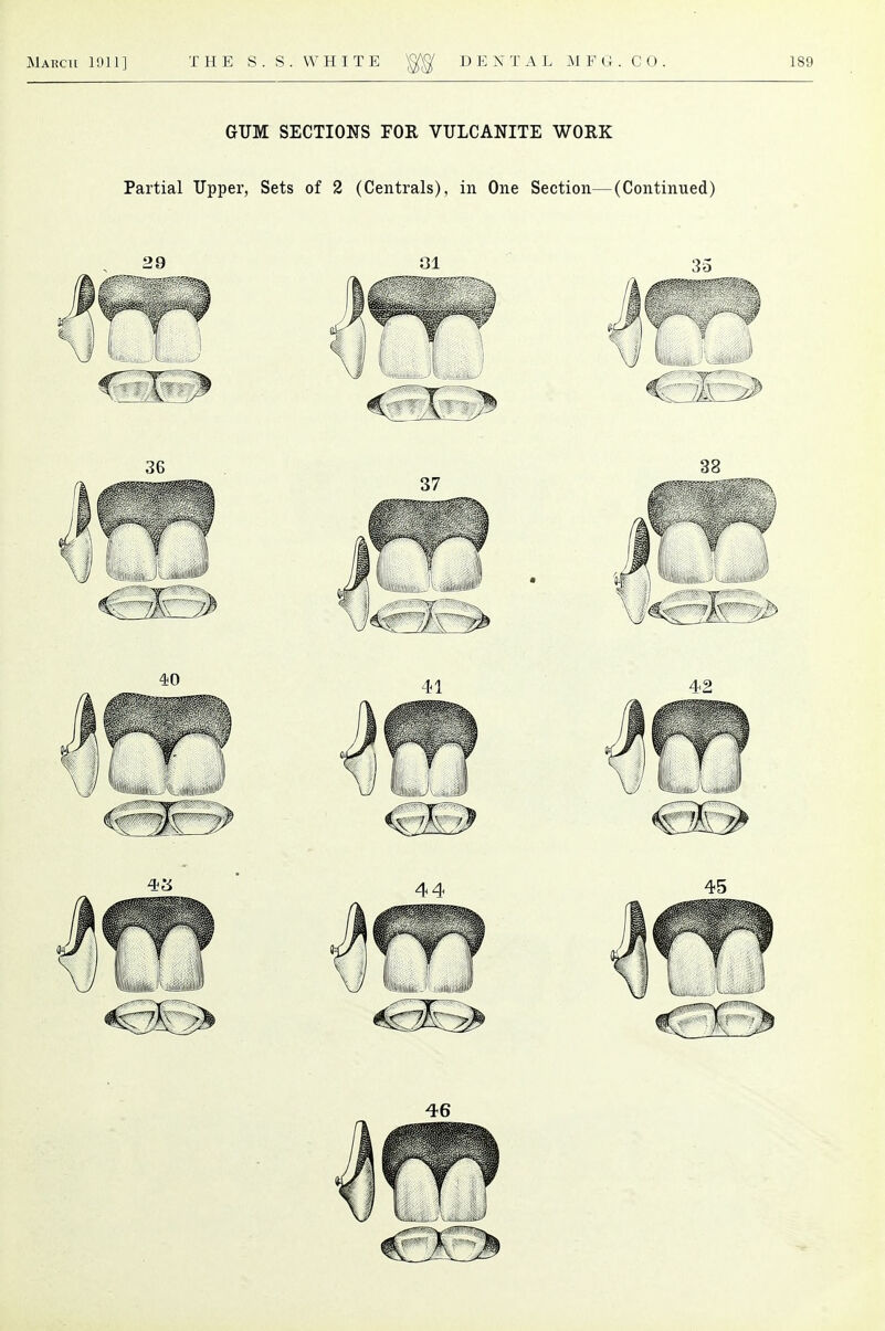 GUM SECTIONS FOR VULCANITE WORK Partial Upper, Sets of 2 (Centrals), in One Section—(Continued) 46