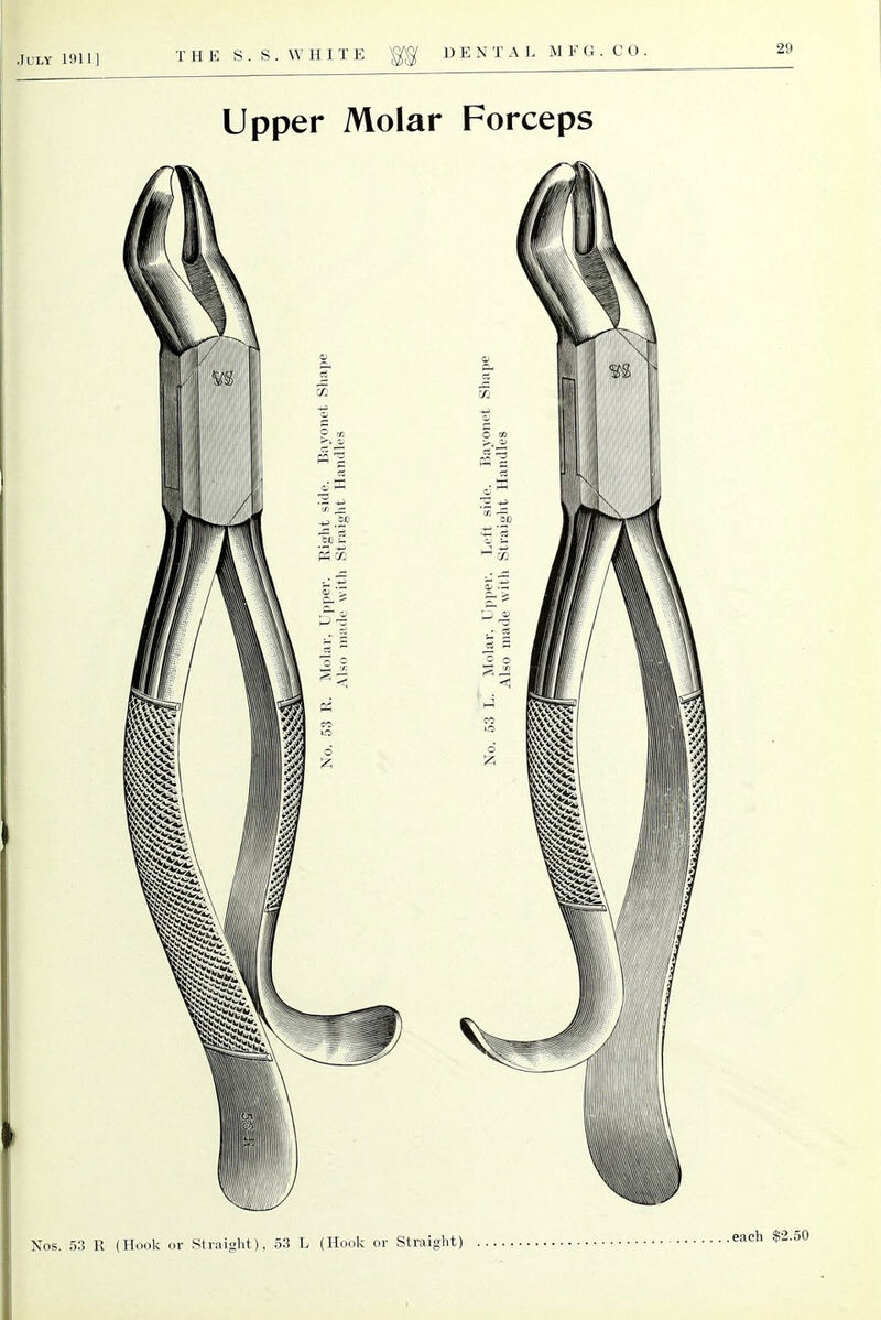 Upper Molar Forceps Nos. 53 R (Hook or Straight), 53 L (Hook or Straight)