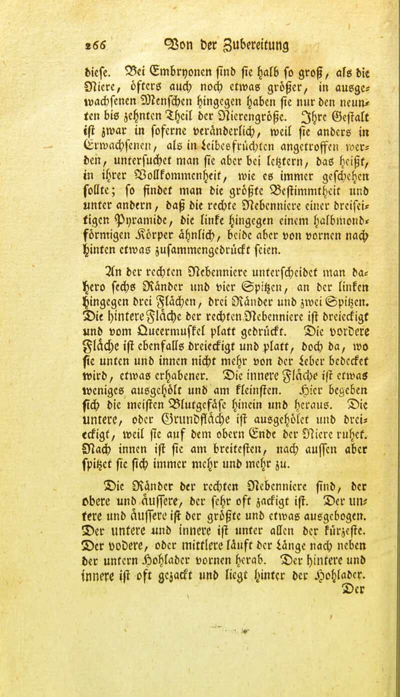 z66 <2ßon ber Suberettuncj biefe. S3ei (Embrnonen finb fie ^af6 fo grofj, afs bie Niere, öfters aud; noeb etwas großer, in ausge* waebfenen Sftenfcbcn hingegen §aben fie nur ben neun* ten bis jefctttcn Sfjcil ber Nicrcngrofje. 2före ©effatt ift $war in foferne toeränberhd;, weif fie anbers in (Erwacbfeneu, als in icibeefrud;>tcn angetroffen wer* tvx, unrerfucfyet man fie aber bei festem, bas b/\$t, in ißrer 2SMfommcn§eit, wie es immer gefd;e^en foffte; fo ftnbet man bie größte Skftimmtbcit unb unter anbern, bajj bie reebte Nebenniere einer breifei* figen <Pnramibe, bie finfe hingegen einem (jalbmenb* formigen Körper äbnftcb, bei'bc aber »on »ornen nacb hinten etwas jufammengebrueft feien. 3(n ber redeten Nebenniere unferfebeibef man ba* $ero feebs Dtanber unb fcicr (Spifjcn, an ber frnfen hingegen brei $Iäcbcn, brei Stfvänber unb swci@pi$cm SDic bMfere$ldct)e ber rechten Nebenniere ift breieefigf «nb fcom üueermuffcl platt gebrueft. T)k ttorfcere $lädje tff ebenfalls breieefigt unb platt, boeb ba, wo fc unten unb innen niebt mefjr »on ber leber bebcefef wirb, etwas erhabener. 2)ie innere $läcl>e ift etwas weniges ausgeixt unb am ffeinffen. Jp'-Cl' begeben ftcb bie metfren SSlufgefäfc (nnein unb beraus. Die untere, ober ©runDfl&cije iff ausgelotet unb brei* ccfigf, weil ftc auf bem obern ^nbe ber Niere ru^ef. Nacb innen ift fie am breiteten, nacb auffen aber fpifcet ftc ftcb immer mefcr unb mcfcr ju. £)ie SDvänbcr ber rcebten Nebenniere finb, ber cbere unb auffere, ber fe(w off jaefigt ift. ©er un? fere unb äufTere if* ber größte unb etwas ausgebogen, ©er untere unb innere ift unter äffen ber furjeftc. ©er öoDere, ober mittlere läuft ber lange nacb neben 6er untern joofrtaber Dornen ^crab. ©er binfere unb innere ift oft gejaeft unb Hegt hinter ber Jpo^abcr. 2>cr