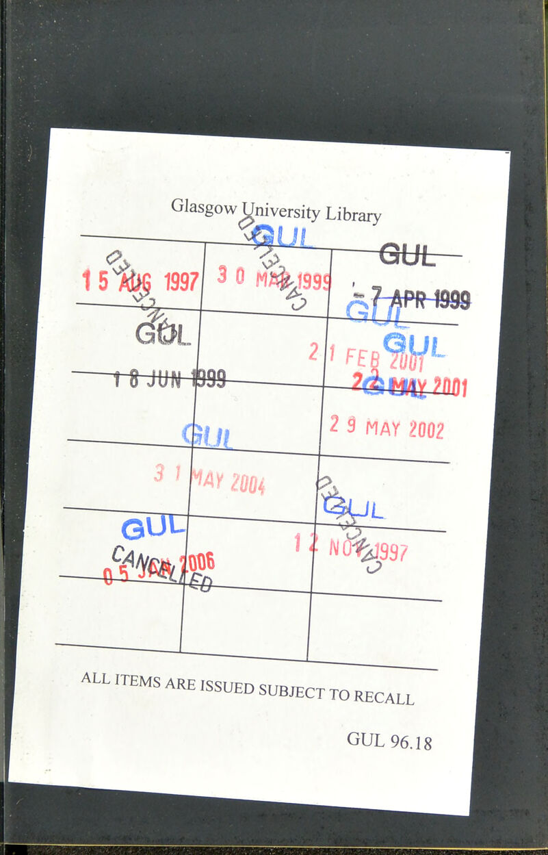 Glasgo 2 9 MAY 2002 W 2Cfl4 ALL ITEMS ARE ISSUED SUBJECT TO RECALL GUL 96.18