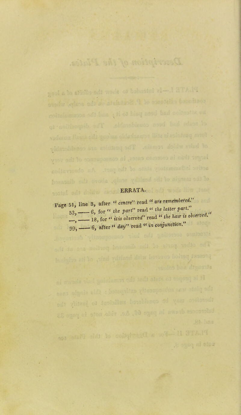 ERRATA. Page 51, line 3, after  c^tre read  a« remmkred. 53 6, for  the part read  the latter part. 18, for  itu olserved read  the hair is olserved. 99* 6,'after « day read «« in conjunction.