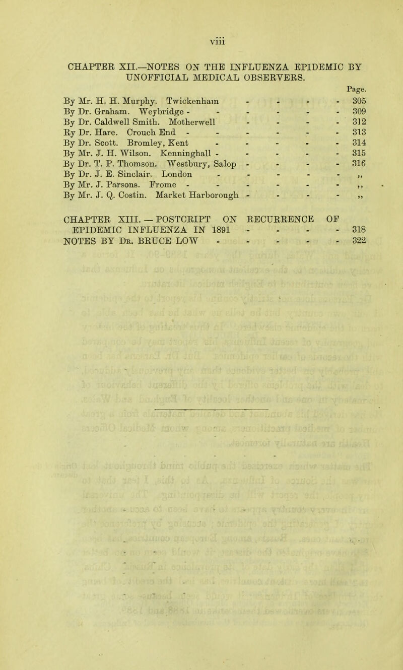 Vlll CHAPTER XII.—NOTES ON THE INFLUENZA EPIDEMIC BY UNOFFICIAL MEDICAL OBSERVERS. Page. By Mr. H. H. Murphy. Twickenham - - - - 306 By Dr. G-raham. Weybridge 309 By Dr. Caldwell Smith. Motherwell - - - - 312 Ry Dr. Hare. Crouch End 313 By Dr. Scott. Bromley, Kent - - - - - 314 By Mr. J. H. Wilson. Kenninghall 315 By Dr. T. P. Thomson. Westbury, Salop - - - - 316 By Dr. J. E. Sinclair. London .----„ By Mr. J. Parsons. Frome - - - - - - By Mr. J. Q. Costin. Market Harborough - - - - CHAPTER XIII. — POSTORIPT ON RECURRENCE EPIDEMIC INFLUENZA IN 1891 NOTES BY Dk. BRUCE LOW .... OF - 318 - 322