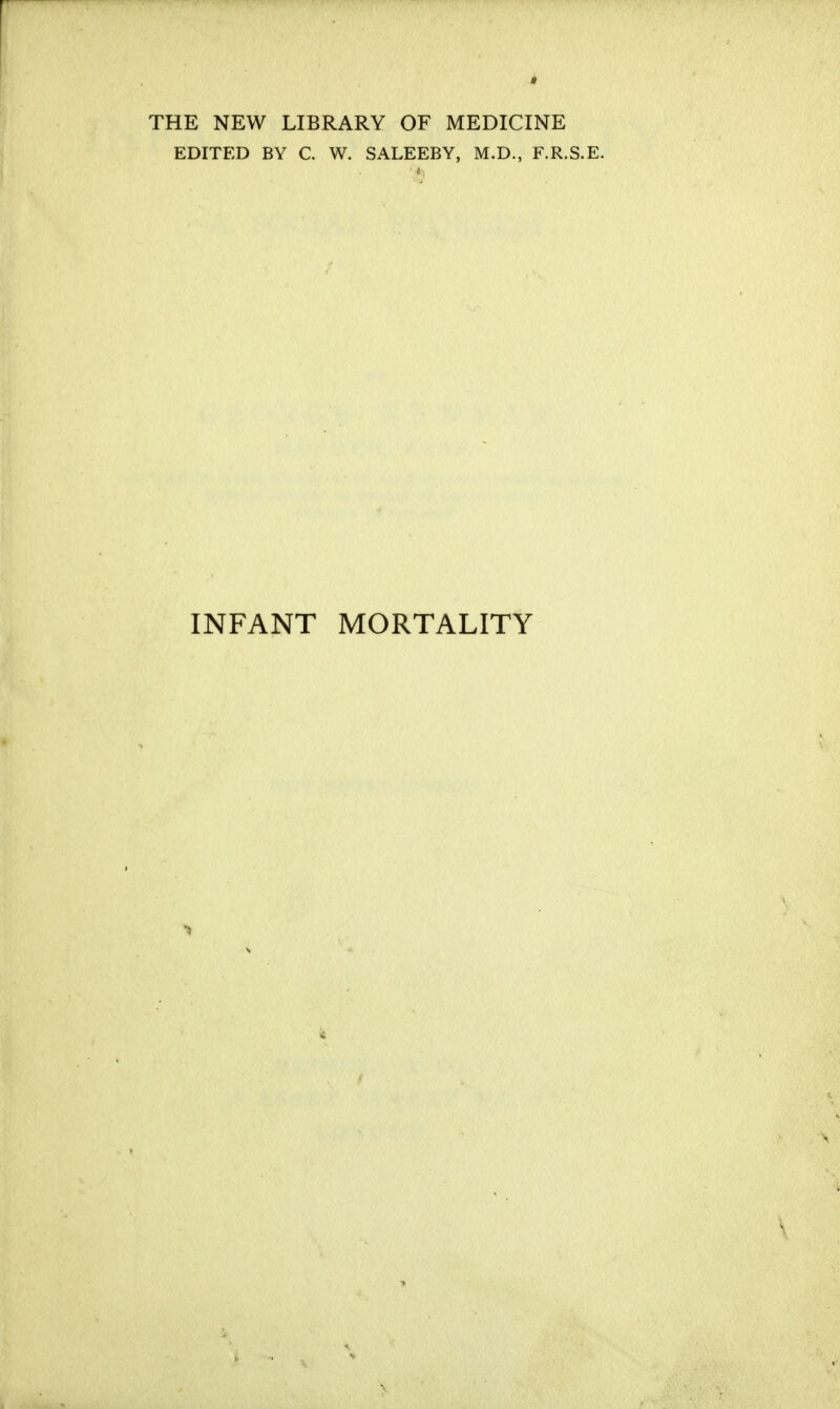 THE NEW LIBRARY OF MEDICINE EDITED BY C. W. SALEEBY, M.D., F.R.S.E. INFANT MORTALITY