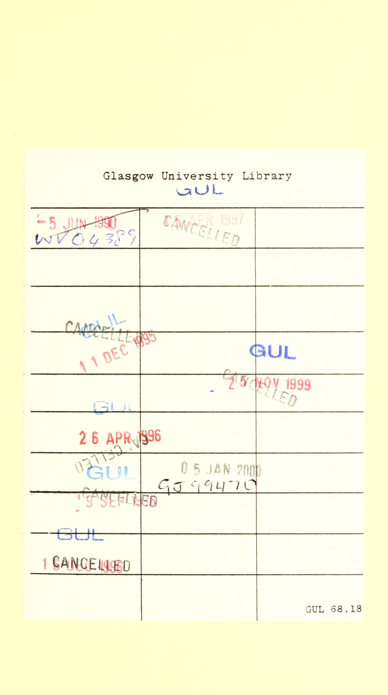 Glasgow University Library 3iUL jtQV 1999 2 6 m4 ' 0 5 JiiiV 700 Ertiitz CANCELLED GUL 68.18