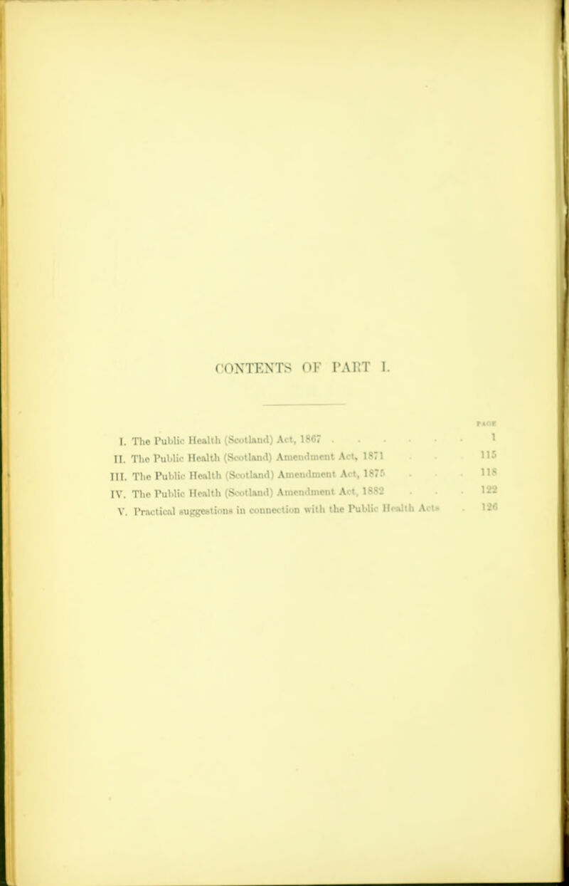 CONTENTS (•]• I'AKT I. I. The Public Health (Scotland) Act, 1867 ' EL The Public Health (Scotland) Amendment Act, 1871 115 III. Tlio Public Health (Scotland) Amendment Act, 1875 H8 IV. The Puhlic Health (Scotland) Amendment Act, 1882 ... 12*
