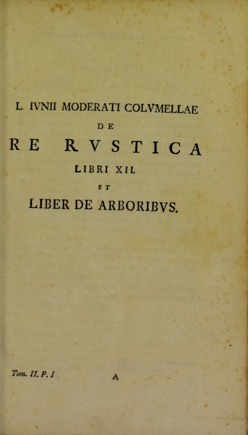 L, IVNII MODERATI COLVMELLAE O E RE RVSTICA LIBRI XII. E T LIBER DE ARBQRIBVS.