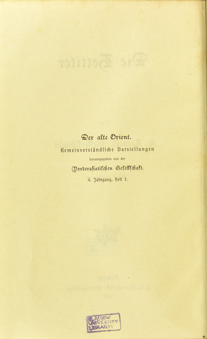 ßcmeinvcrständlicbe Darstellung herausgegeben von der 4. Jahrgang, Reft l.