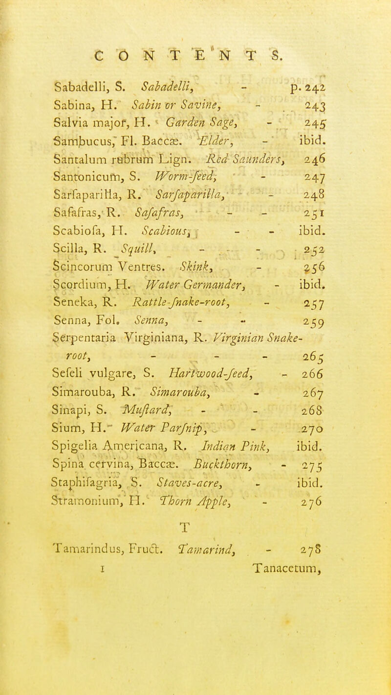 SahaHelli S SahadelU n. 9/ Salvia inaiof H. - GdTden Sd76n ibid. oaiicdiuiii rauruiii j.\.(,u ociuuuc/jj 0 An Santonicufn. S. W^OKM-^fe'ed': 24.7 ^ KJ *■ Srahmfa 1~T Rrnhinu ^ - - ibid Scilla R 9/7M?7/ o^iiia^ rv• Kjuivtif% — . — . Scincorum Ventres. Skmky Scordium, H. Water Germander, ibid. Seneka, R. Rattle-Jnake-root, 257 Senna, Fol, Senna, 259 Serpentaria Virginiana, R. Virginian Snake- root, - - 265 Sefeli vulgarcj S. Hartwood-Jeed, 266 Simaroubaj R. Simarouha, 267 Sinapi, S. Muflard, 268 Sium, H. Water Par/nip, .270 Spigelia Americana, R. Indian Pink, ibid. Spina cefvina, Baccs. Buckthorn, 275 Stapliifagria', S. Staves-acre, ibid. StrainoniLim/FL 'Thorn Af-ple, 276 T Tamarindusj Fruct. Taiiiarind, 27S I Tanacetum,