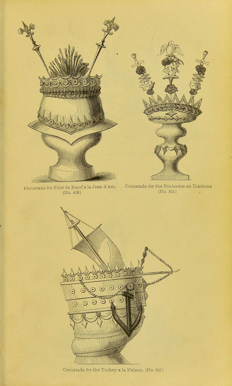 Croustade for Filet de Bosuf a la Joan d'Aro, Croustade for the Poulardes (No. 418.) (No. 515.) Croustade for the Turkey a la Nelson, (No. 610.)