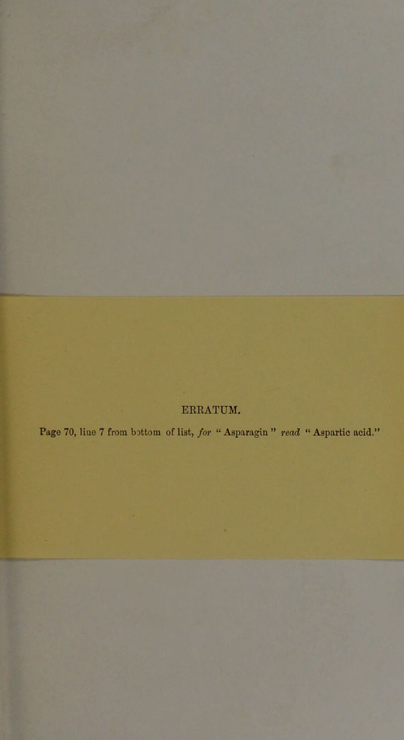 ERRATÜM. Page 70, liue 7 from bDttom of list, for  Asparagin  read  Aspartic acid.