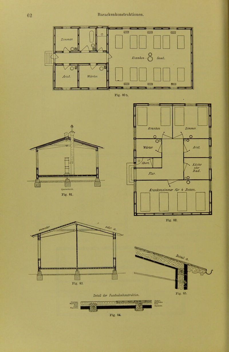 Querschnitt. Fig. 81. Fig. 83. Fig. 82. Detail der FussbodenkonstnMion. Fig. 85. Uaalraai. °”“iÄ rul<u. *Hl (llp.*..!«• .