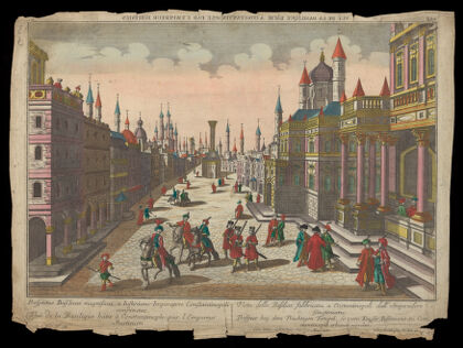 A street in Constantinople. Coloured etching, 17--.