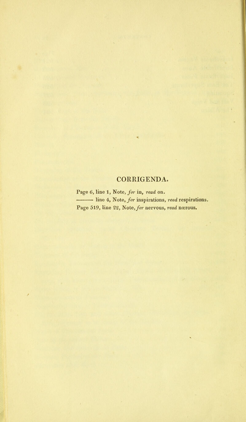 CORRIGENDA. Page 6, line 1, Note, for in, read on. line 4, Note, for inspirations, read respirations. Page 519, line 22, Note, for nervous, read noerous.