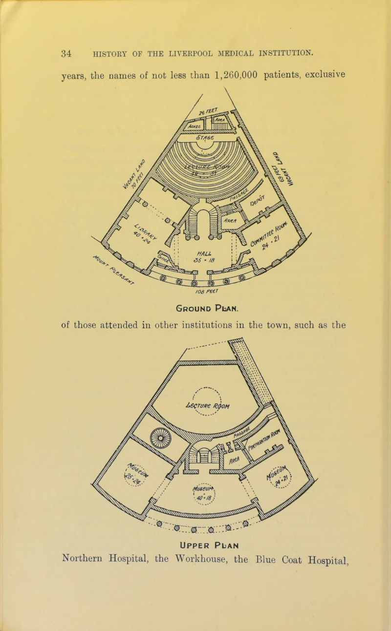 years, the names of not less than 1,260,000 patients, exclusive 10a reef Ground Plan. of those attended in other institutions in the town, such as the Upper Plan Northern Hospital, the Workhouse, the Blue Coat Hospital,