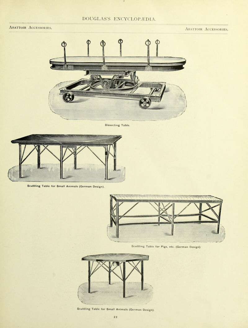 Abattoir Accessories. Abattoir Accessories. Dissecting Table. Scuttling Table for Small Animals (German Design). Scuttling Table for Small Animals (German Design).