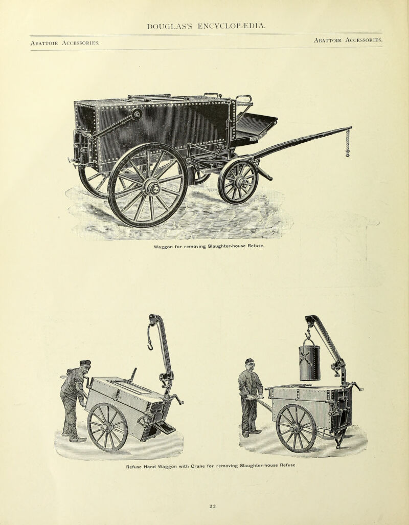 Abattoir Accessories. Abattoir Accessories. Waggon for removing Slaughter-house Refuse. Refuse Hand Waggon with Crane for removing Slaughter-house Refuse