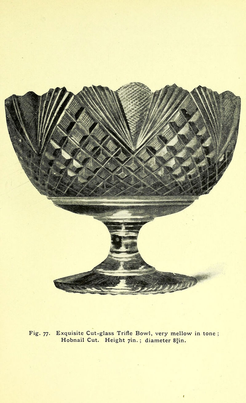 Fig. 77. Exquisite Cut-glass Trifle Bowl, very mellow in tone ; Hobnail Cut. Height 7m. ; diameter 8|in.