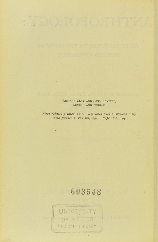 The International Scientific Series: Anthropology top by Edward Tylor (1895)