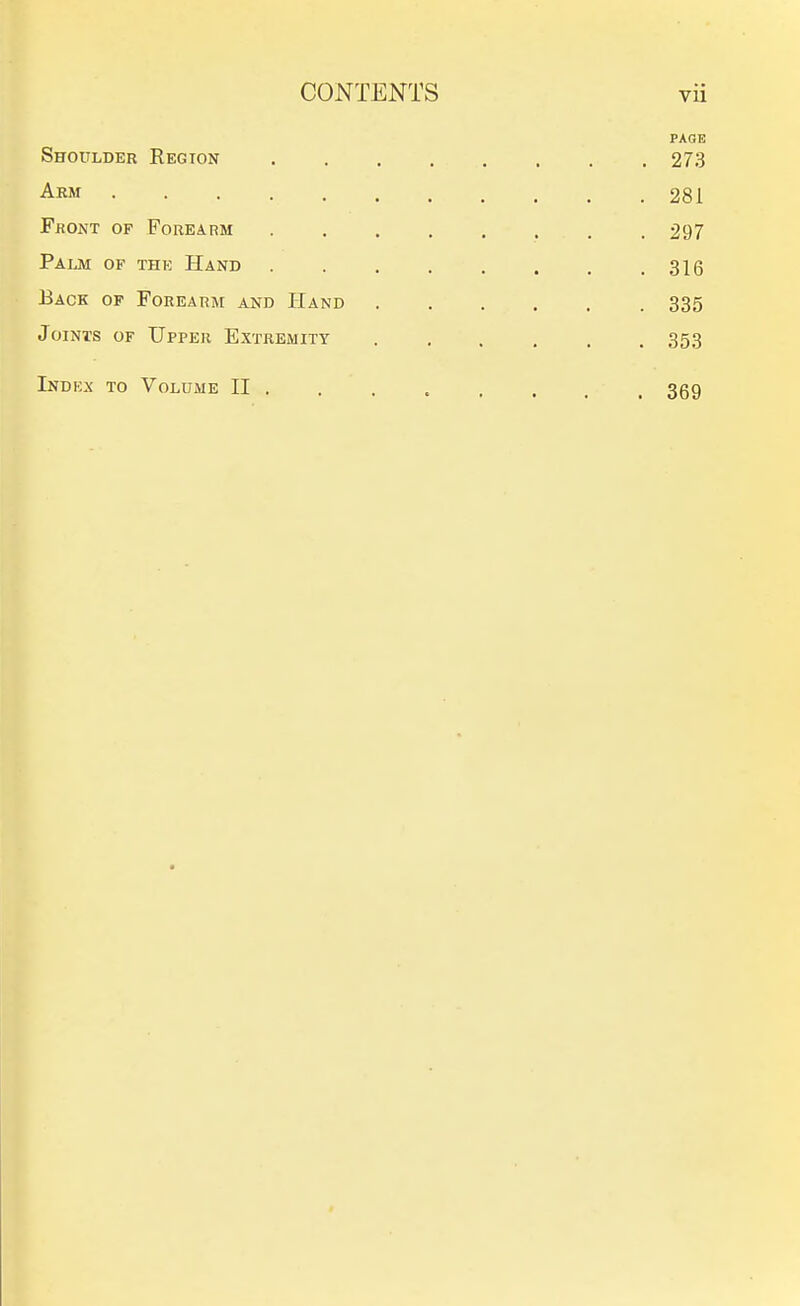 CONTENTS vii PAQB Shoulder Region 273 Ahm 281 Front of Forearm 297 Palm of thk Hand 316 Back of Forearm and Hand 335 Joints of Upper Extreimity ...... 353